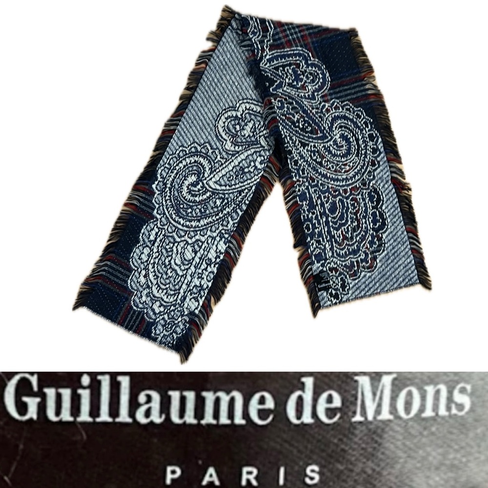 🦙Wool Alpaca Blend Paisley Raw Hem Trim Fringe Scarf | Guillaume de Mons Paris